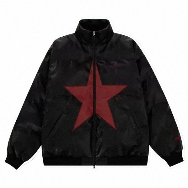 Modèle d'étoile Parkas d'hiver Homme Femme Harajuku PU Cuir Stand Col Puffer Manteaux Lâche Épais Résistant au froid Vestes rembourrées Unisexe 97tK #