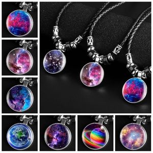 Collier Pendentif Étoile Verre Convexe Double Constellation Galactique Colliers Femmes Hommes Bijoux