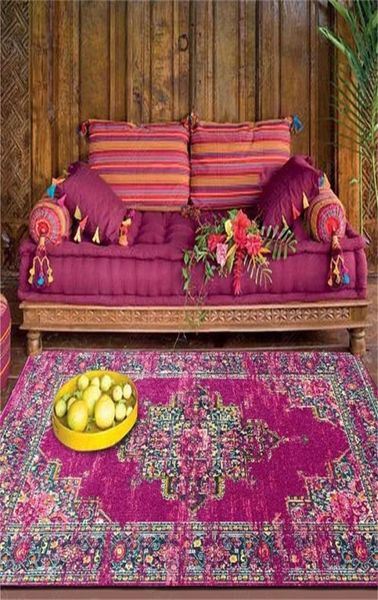 Alfombra de estilo étnico persa estrella púrpura para sala de estar alfombra Vintage dormitorio de niña alfombra geométrica Bohemia pasillo 2103173263286