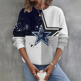 Star Print Oneck Casual Sweatshirt Femmes Sweats à capuche à manches longues Game Day Football américain Graphic Sweatshirts surdimensionnés Tops 240115