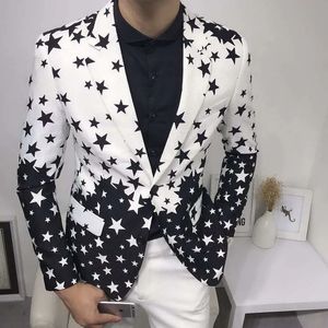 Blazer coupe cintrée imprimé étoiles pour Homme, robe de Club, smoking de marié, Costume de bal de mariage formel, veste de marque, 240318