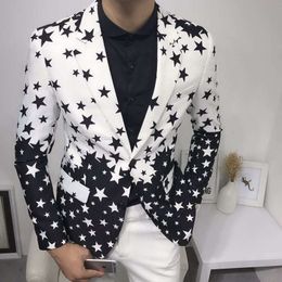 Star Print Slim Fit Pak Jacket 2019 Gloednieuwe Mannelijke Club Stage Blazer Man Formele Bruiloft Pak Prom Blazers voor Mannen Kostuum Homme CJ191210