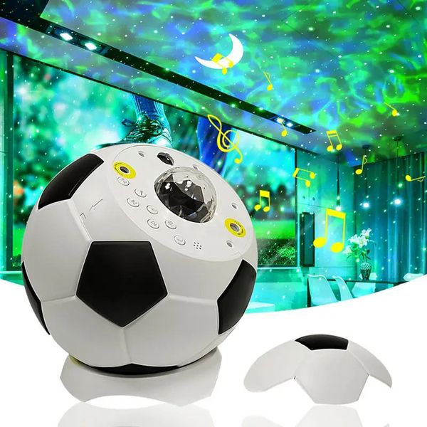 Proyector de estrellas Luz nocturna Fútbol Diseño de fútbol Lámpara de iluminación del norte con altavoz de música Bluetooth Aurora Sky Ambiance para niños Dormitorio Fiesta Decoración del hogar