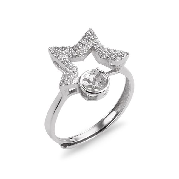 Paramètres de bague en forme d'étoile, fabrication de bijoux en argent Sterling 925 pavé de zircone cubique, montages de perles à faire soi-même, 5 pièces