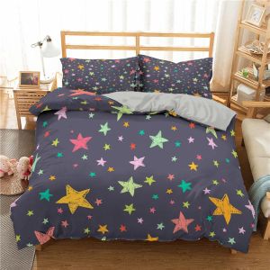 STAR Single Double Twin Queen Bedding Set 2/3pcs Night Sky Sky Sky Oester Bed Cover Kid Dekbedoverkapset Donkerblauwe Galaxy Bedhehes