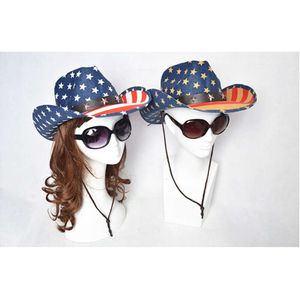 Chapeau de cowboy rayé étoile pour hommes et femmes, drapeau américain Jazz USA, chapeau ourlé de campagne à la mode, personnalité