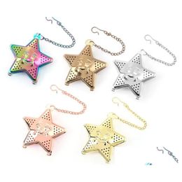 Star Thee-ei met ketting 6 kleuren zeef 304 roestvrijstalen tas Keukengereedschap Drop Delivery Dhvu7