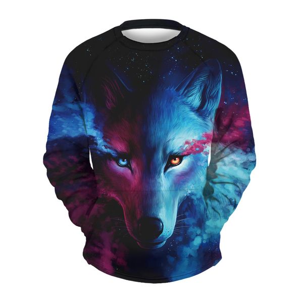 Suéter deportivo con impresión digital de lobo estrella, camisa holgada de manga larga, ropa de béisbol para hombres, venta al por mayor de ropa con impresión digital