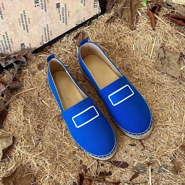 Starboard Flat Designers de luxe Espadrilles Blue Logo chaussures JUTE printemps été Toile appartements mocassins chaussures faites à la main pour femmes casual luxe lounge usine chaussures