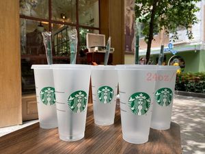 Starbucks 16oz/473ml 24oz plastic tuimelaar herbruikbaar helder drinkplatige bodem beker pilaar vorm deksel stro mok bardian 50 stcs 59 gm