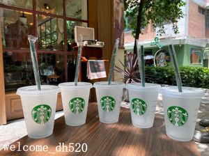 Starbucks 16oz / 473 ml de tasses en plastique Tubler réutilisables à boire à la baisse plate pilier pilier couvercle paille tasse Bardian