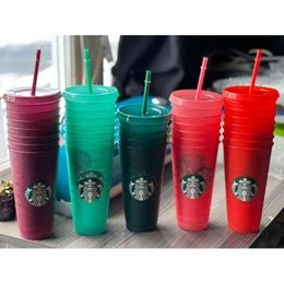 Starbucks 24oz / 710 Coullaging Plastic ML Cup réutilisable Clear à boisson Cuille cylindrique Paille