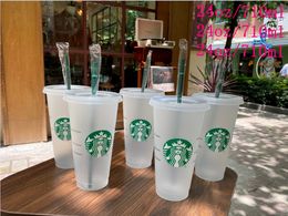 Starbucks Mermaid Goddess 24oz / 710ml Plastic Mokken Tuimelaar Herbruikbare Duidelijke DRIKKELING Vlakke Bottom Cups Pijler Vorm Lid Straw Bardian door DHL