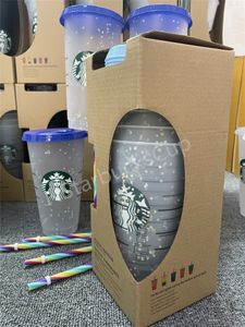 Starbucks 24oz / 710ml Vaso de plástico Reutilizable Claro Beber Taza de fondo plano Forma de pilar Tapa Tazas de paja Bardian FreeVVRZ