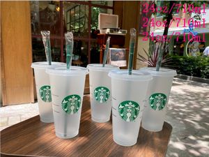 Starbucks Mermaid Goddess 24 oz / 710 ml Tasses en plastique Gobelet Réutilisable Clair Potable Tasses à Fond Plat Pilier Forme Couvercle Paille Bardian Par DHL
