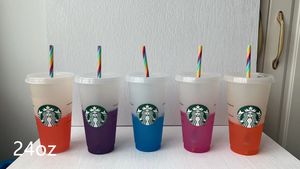 2022 Starbucks 24 oz / 710 ml plastic mokken Tumbler Herbruikbaar Helder drinken Platte bodem Pijlervorm Deksel Strobekers mok Het nieuwe hete product voor directe verkoop in de fabriek AGG