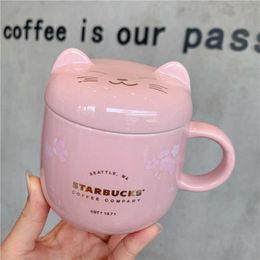 Starbucks Cherry Blossom Cat Mug Tumbler 350 ml Sakura keramische koffiedrankbeker met dekking 09lp