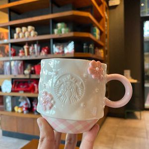 Starbucks kersenbloesem parelvormige mok 340 ml roze en witgouden driedimensionale sakura Japanse keramische koffiekop qlxz