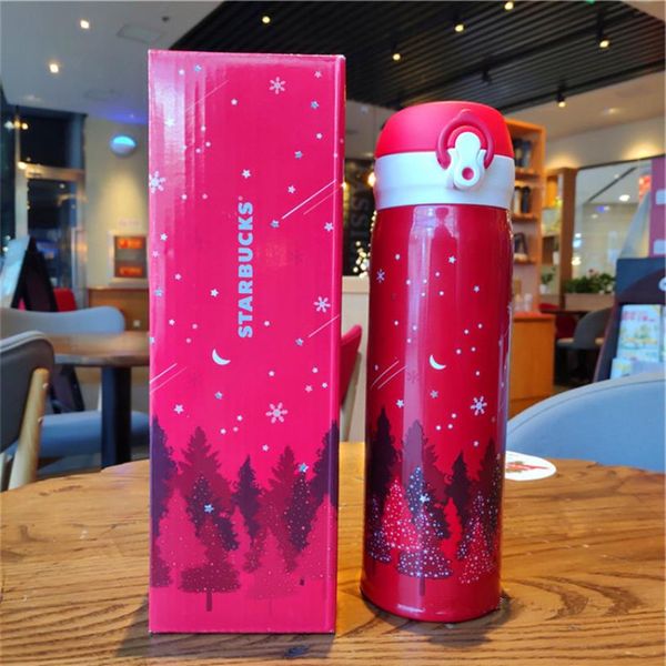 Starbucks Christmas Brilliant Night Red Bicchiere sottovuoto in acciaio inossidabile per caffè e acqua 500 ml per sport fuori porta282B