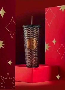 Starbucks Christmas Golden Black deslumbra a la diosa láser paja taza de café 710ML Durian Plástico agua fría fuera de la puerta Acompañamiento2475