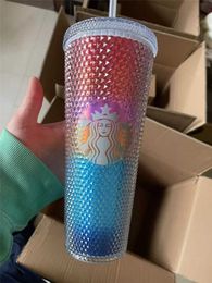 Starbucks Cold Mugs avec Clouté Godness 24 oz 710 ml Gobelet Double Paroi en Plastique Mat Tasses à Café avec Paille Réutilisable Clair Boire