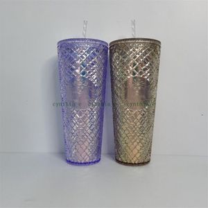 Starbucks Dubbele Champagne Beker Stro Beker 710ML Tuimelaars Zeemeermin Plastic Koud Water Koffiekopjes Gift Mok Pink214F