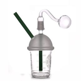 Starbucks Glass Bong Bubbler embriagador Dab Rigs Hookahs Fumar Pipa de agua Dabber Tube Pipas de humo secas Con tubo de quemador de aceite de vidrio de 14 mm BJ