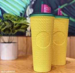 Starbucks Hawaii Yellow Durian Straw Cup Tumbler 710 ml Mermaid Plastic Cold Water Coffee Mug Cadeau 1S7L