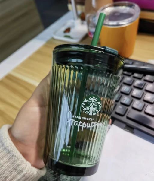Tasse en verre vert joyeux de styliste, tasse en paille transparente, tasse d'eau de Table de bureau, tasse à café pour Couple 460ml