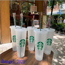 Starbucks Mermaid Goddess 24oz / 710ml Canecas de plástico Tumbler Tampa Reutilizável Limpar Beber Fundo Plano Pilar Forma Palha Bardian Copos 266t