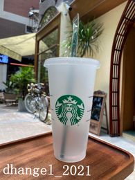 Starbucks Mugs Mermaid Goddess 24 oz/710 ml Couvercle de gobelet en plastique réutilisable transparent à fond plat avec paille à changement de couleur Flash Black Cups