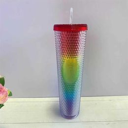 Starbucks Mermaid Goddess Vasos con tachuelas 710 ml CARBIE Tazas de plástico negras mate rosadas con pajita239b