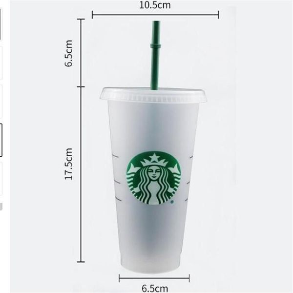 Starbucks Mug 24oz 710ml Gobelet en plastique réutilisable clair potable tasse à fond plat pilier forme couvercle paille bardian 1000pcs161z