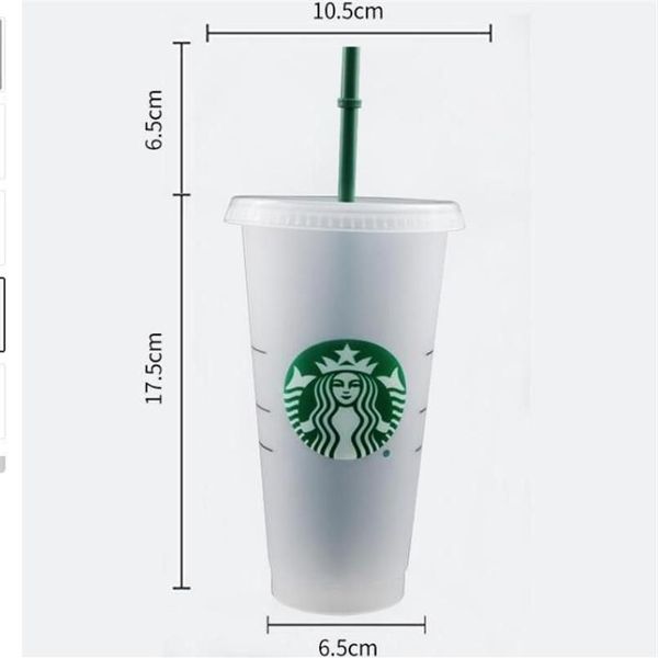 Starbucks Mug 24oz 710ml Gobelet en plastique réutilisable clair potable tasse à fond plat pilier forme couvercle paille bardian 1000pcs214J