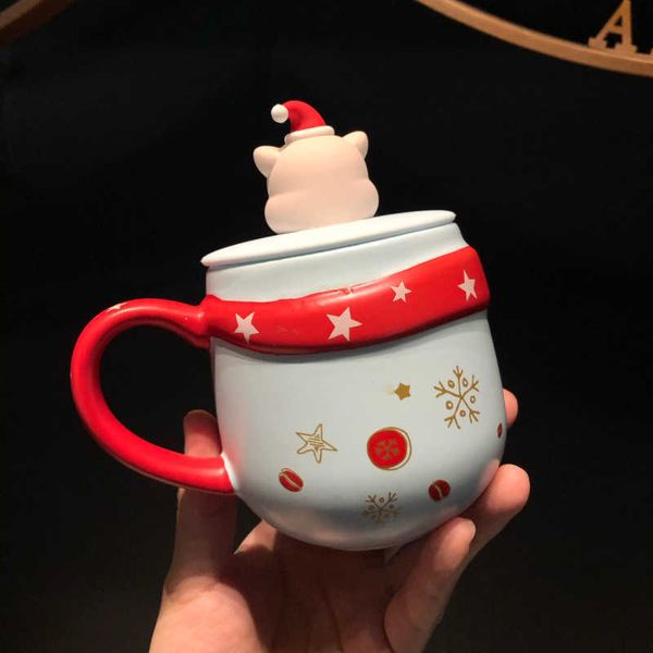 Starbucks Mug Cadeau de Noël 355 ml Père Noël Rouge Foulard Tasse en Céramique Tasses à Eau avec Couvercles 9FHB