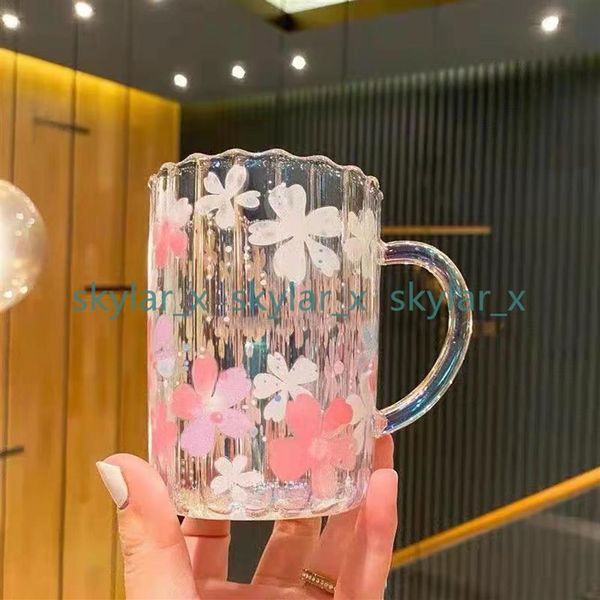 Starbucks tasses galvanoplastie couleur fleur de cerisier verre créatif fleur tasse à café résistant à la chaleur tasses à eau217G