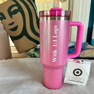 US STOCK 40oz Black Chroma Quencher Tumblers Pink Cosmo Parada Co-Branded Flamingo Stainless Steel Valentines Day Gift Cups with Silicone Lid And Straw