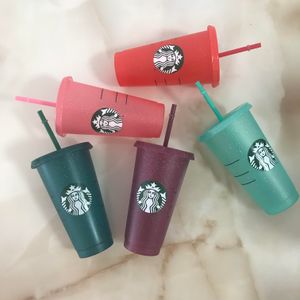 Starbucks 24oz/710ml Plastic Mokken Tumbler Herbruikbaar Helder Drinken Platte bodem Pijlervorm Deksel Strobekers mok Het nieuwe hete product voor directe verkoop in de fabriek ABBK