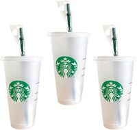 Starbucks Réutilisable Hard Plastic Ventiti 24 Oz Glafe Givrée Glafe Drink Tasse avec couvercle et paille verte avec stopperqbylz