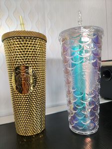 Starbucks Gobelets cloutés 710ML Tasse à café en plastique Diamant brillant Coupe de paille étoilée Tasses Durian Produit cadeau