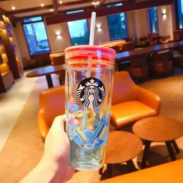 Starbucks Summer Water Park dubbele glazen stro mok 591 ml grote capaciteit drinkbeker met deksel TXDF