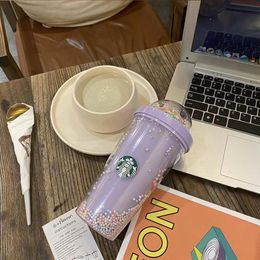 Starbucks Gobelets Tasses Mignon Arc-en-ciel Double Plastique avec Pailles Matériel PET pour Enfants Adultes Girlfirend Cadeau Produits2847