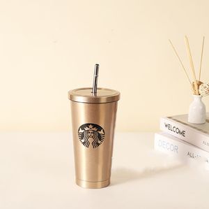 DESIGNER Water Cup Double layered three stainless steel insulated straw cup Car mounted water cup 473ml gradient color cup