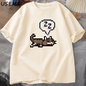 Stardew Valley Sleeping Cat Sploot Graphic t-shirts Men Casual Funny Short Sleeve Tshirt Unisexe Cotton Tees Mens Vêtements 240516