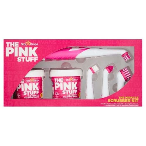 Stardrops Pink Stuff Kit – 2 pots de pâte miracle avec outil de récurage électrique et 4 têtes de brosse de nettoyage