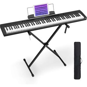 Starfavor 88-key fullsize semi-gewogen pianotoetsenbord met Bluetooth MIDI, oplaadbare batterij, draagbaar ontwerp, piano-stand en pedaal inclusief pedaal inbegrepen