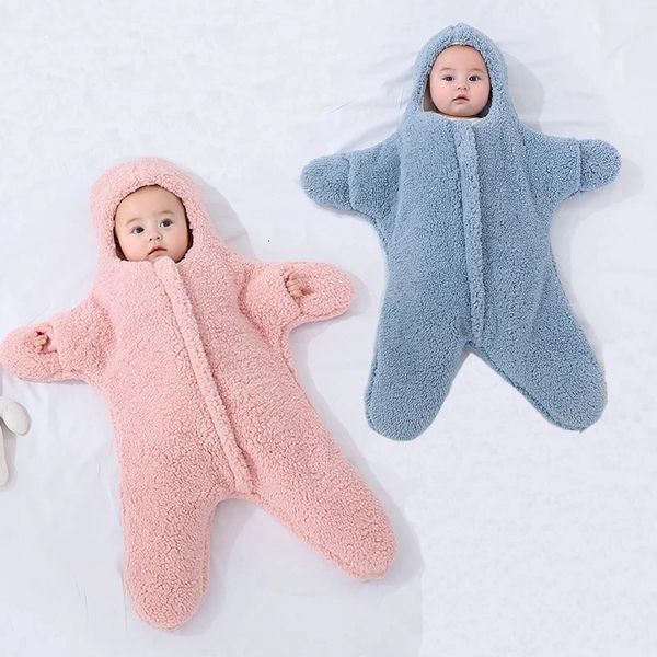 Bébé des étoiles de mer dormant avec des pieds Bague à fermeture éclair d'automne né hiver swaddle poussette couverture enveloppant la literie en coton 231222