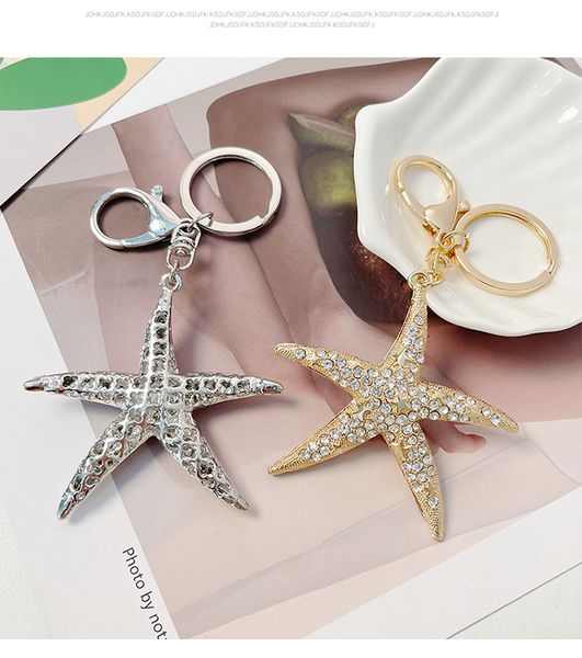 Étoile de mer porte-clés mode étoile à cinq branches clé pendentif porte-clés bande dessinée océan série mode diamant gifs pour les amis ou les familles
