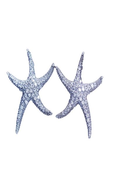 Starfish Style Earring White Gold rempli 5a Clear Diamond CZ Engagement Mariage Boucles d'oreilles Stud For Women Festival Gift9892005