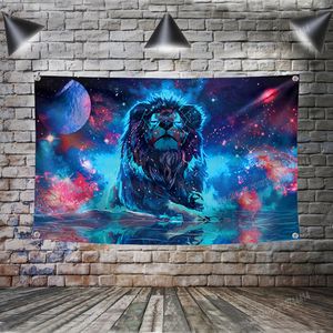 Starry Lion Flag Motivational Quote Art Posters Polyester 96 * 144CM Décoration murale Accrocher Metope Parure 4 œillets Inspirational Wall Decor